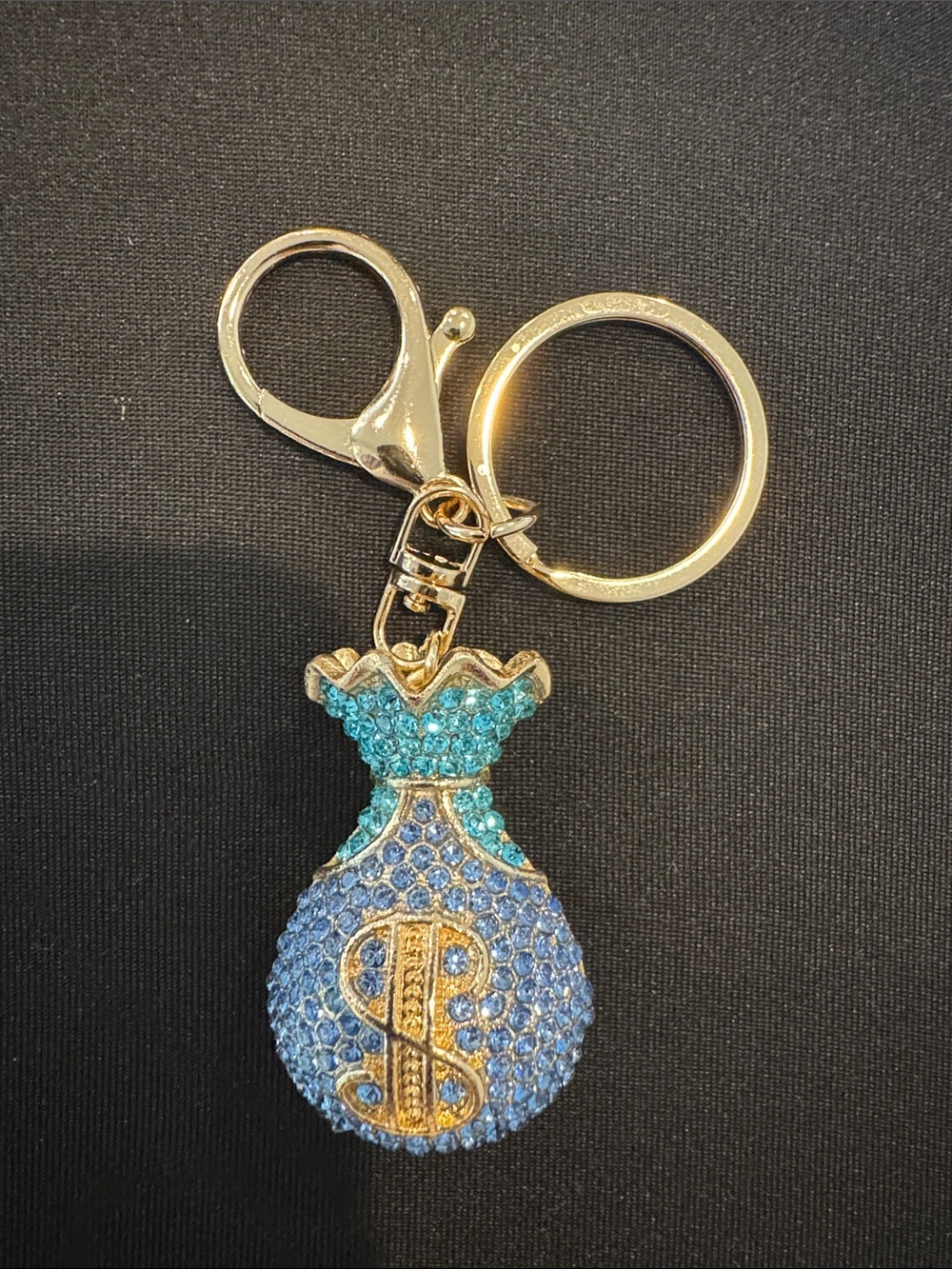 Source Unknown Gold-Tone Blue & Aqua Crystal Money Bag Keychain